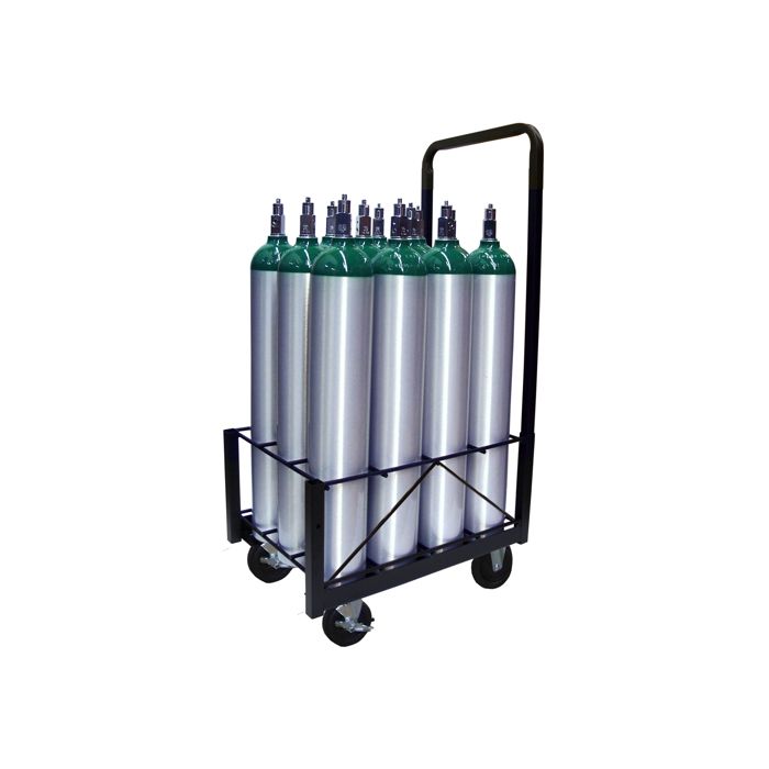12 Cylinders - Oxygen & Medical Gases (D,E,M9 Tanks) - 4 Inch Casters - Cylinder Cart