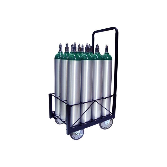 12 Cylinders - Oxygen & Medical Gases (D,E,M9 Tanks) - 5 Inch Casters - Cylinder Cart