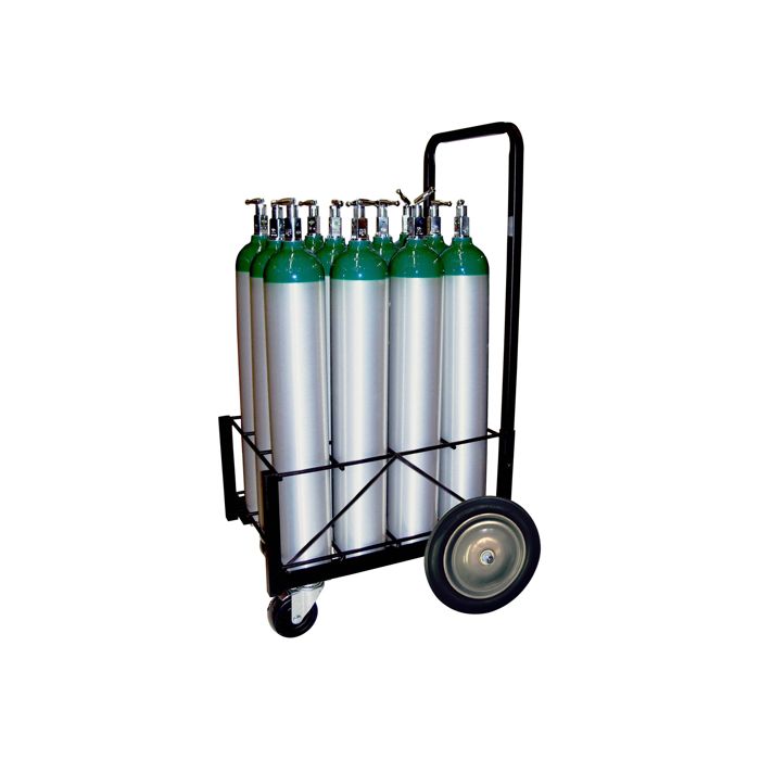 12 Cylinders - Oxygen & Medical Gases (D,E,M9 Tanks) - 10 Inch Rear Wheel - Cylinder Cart
