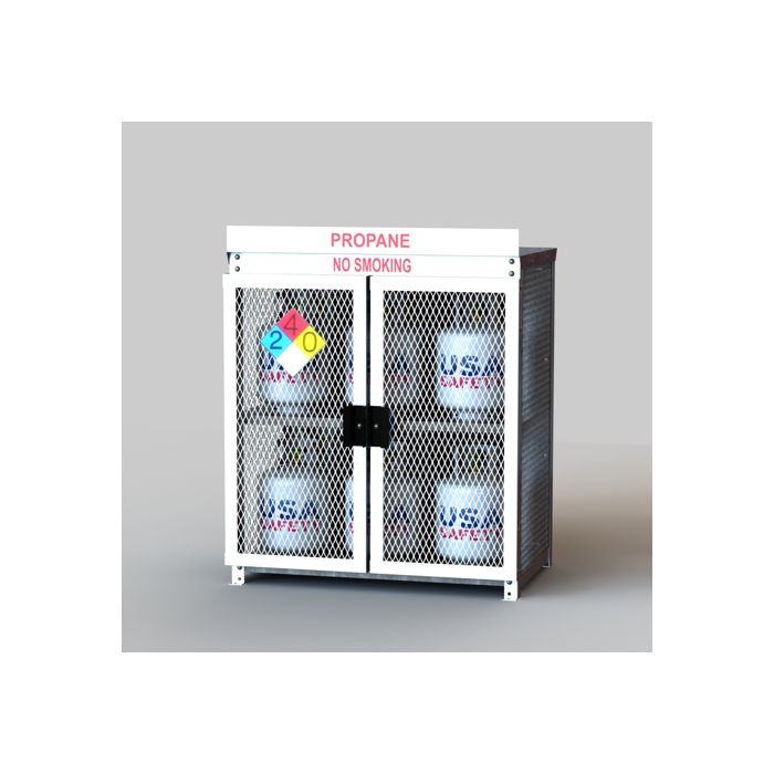 12 Propane Tanks (20 LB) - Outdoor - Vertical Storage - 2 Doors - Steel & Mesh - Gas Cylinder Cage