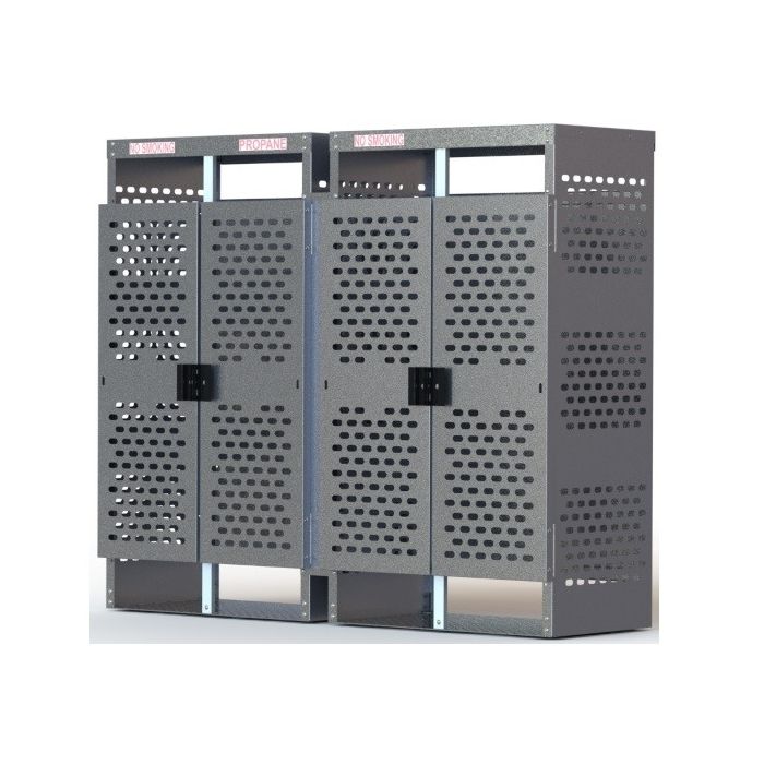24 Cylinders - Firewall Separated - Large Tanks - Outdoor - 2 Doors - Vertical Storage - Laser Cut Aluminum - Gas Cylinder Cage