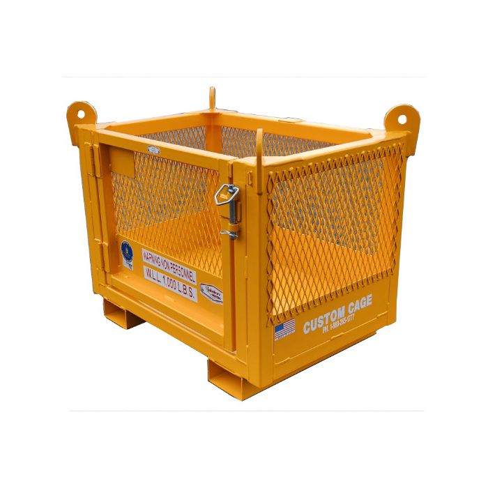 2,000lb Load - Forklift & Crane - 4 Lifting Eyes - Gate - Mesh Sides - Material Lifting Basket