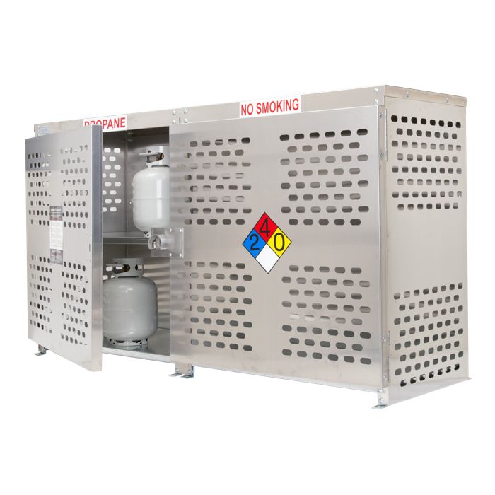 24 Propane Tanks (20 LB) - Outdoor - Vertical Storage - 2 Compartments 2 Doors - Laser Cut Aluminum - Gas Cylinder Cage